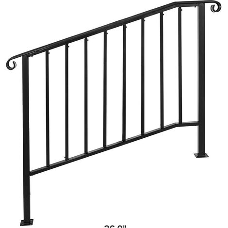 Piquet de Main Courante 1/2/3/4/5 Convient à 1 à 5 marches Main Courante d'escalier en Fer forgé Blanc Noir avec kit d'installation Rails extérieurs (Color : Silver, Size : Black 3-Step) (1/5)