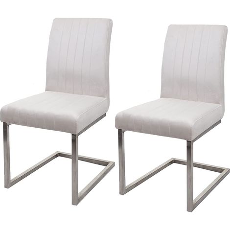 Lot de 2 chaises de salle à manger chaise de conférence en acier inoxydable brossé velours crème CDS04483