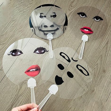 Witzige Fächer mit abstrakten Motiven, 4er-Set durchsichtige Kunststofffächer, lustige Sprüche, leicht zu transportieren, praktisch, um die eigene Persönlichkeit auszudrücken oder Freunden Streiche zu (1/5)