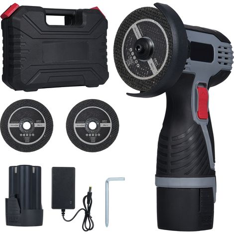 Meuleuse d'angle sans fil 28 000 tr/min, mini-meuleuse d'angle avec batterie 16,8 V 2 x 1 500 mAh, lames de coupe et affichage numérique LED pour la découpe de briques et de bois polis. (1/5)