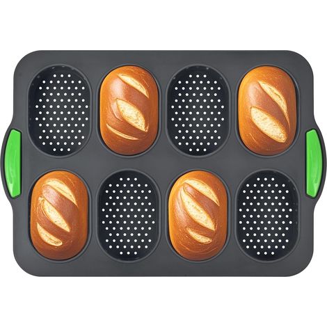 Molde de silicona para pan, molde de 8 cavidades, molde de silicona para pasteles, molde antiadherente para hornear, molde para pan francés, fácil de limpiar, apto para hornear pan y pasteles.