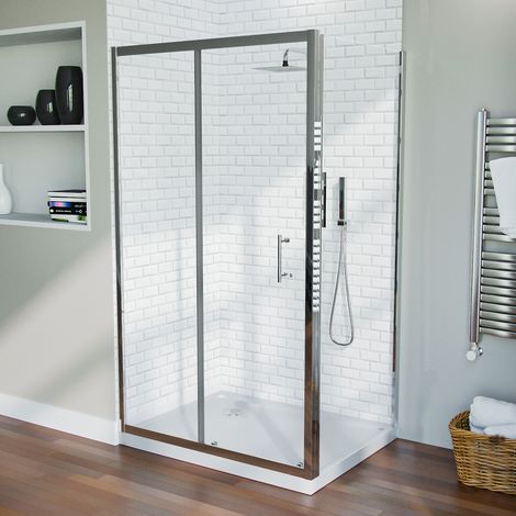 1100 mm Slider Shower Door Enclosure with 800 Framless Glass Panel Screen + Tray (1/5)