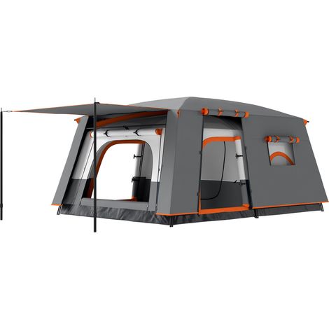 Tente camping 5 personnes 2 chambres véranda imperméable UPF30+ grise 290x270x180cm