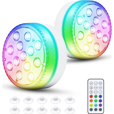 Lumières LED submersibles pour piscine, télécommande RF, 2 pièces, 16 couleurs (étanche, avec ventouses et aimants)