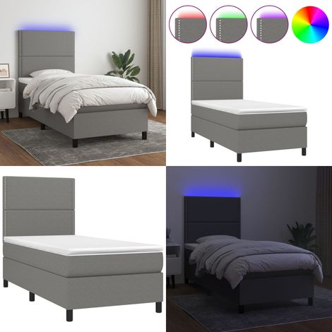 Sommier à lattes de lit avec matelas et LED Gris foncé 90x190cm - Sommier Tapissier - Lit Avec LED - Matelas À Ressorts Ensachés - Têted Lit Ajustable - Éclairage LED - Home & Living (1/5)