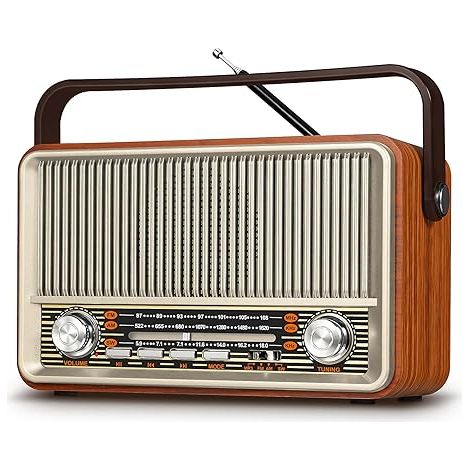 J-120 Retro Vintage Radio mit Bluetooth, Radio Portable AM FM, Transistor Radio Stecker in Wand oder wiederaufladbare batteriebetriebene Radio Unterstützung AUX TF Karte USB Spielen für Zuhause im Fre