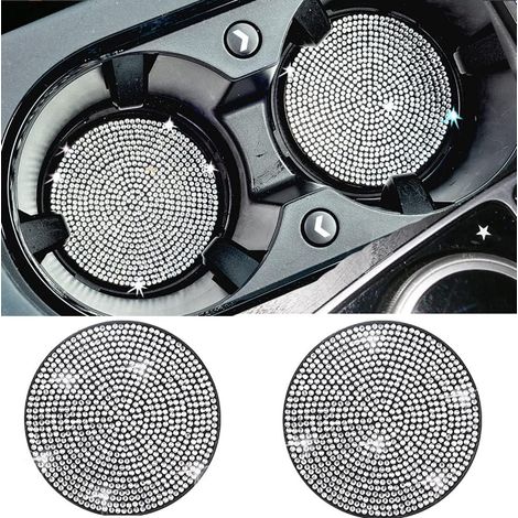 Porte-Gobelet Voiture 2 Pièces Cristal Strass Universel 2,77 Pouces Insert Coaster Silicone Antidérapant, Blanc Diamant (1/5)