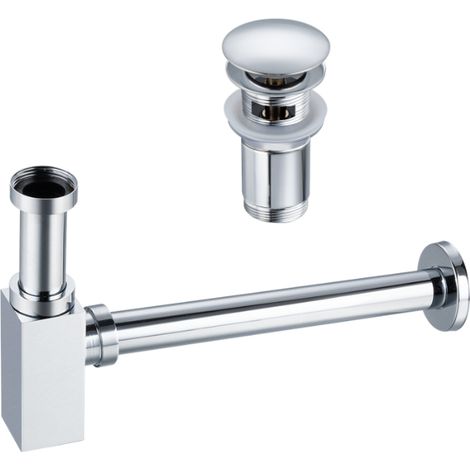BALNEO - ensemble bonde de lavabo Klik Klak C avec trop-plein chromée + siphon carré chromé en laiton - kit pour lavabo (1/5)