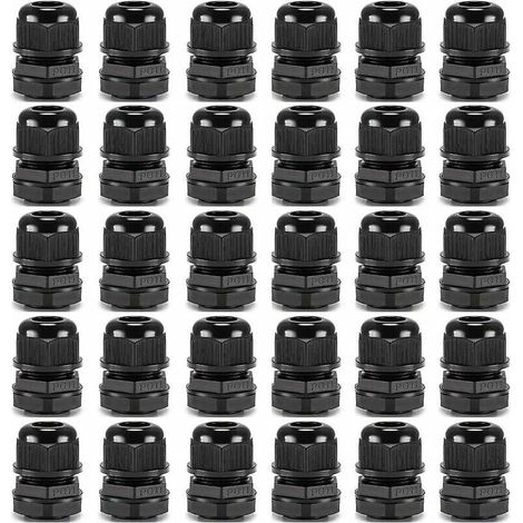 30 Stück Premium-Kabelverschraubungen aus Nylon PG11, 5–10 mm, verstellbar, IP68, wasserdicht, mit Dichtungsringen, wasserdichter Kabelverschraubungsanschluss (schwarz) (1/4)