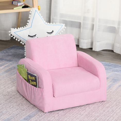 Poltrona HOMCOM per bambini di 3 anni, divano trasformabile, design 2 in 1, lettino pieghevole a 2 posizioni con braccioli, seduta imbottita ampia, 47x45x38 cm, rosa (1/5)