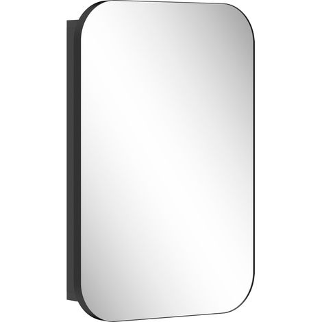 Armario con espejo para baño, negro, 40 x 10 x 60 cm, estantes ajustables (1/5)