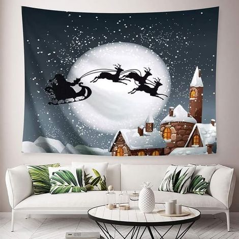 1 tapisserie murale de Noël Lune et Neige (200 x 150 cm) - 1 pièce (1/4)