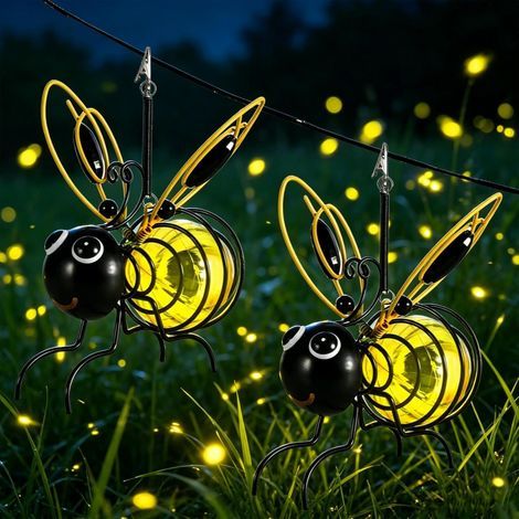 Solar-Gartenleuchten für den Außenbereich, 2-teiliges Set hängender Solarleuchten in Bienenform, bienenförmige Solar-Hängelampe, Außendekoration, dekorative Solar-Außenleuchte, für Zaun und Terrasse (1/5)
