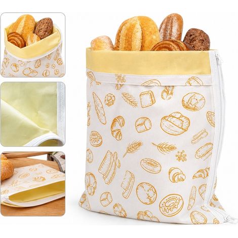 Sac a Pain Reutilisable en Tissu Enduit de Cire d'Abeille avec Fermeture Eclair, Conservation du Pain et de la Baguette 33 x 43 cm (1/5)