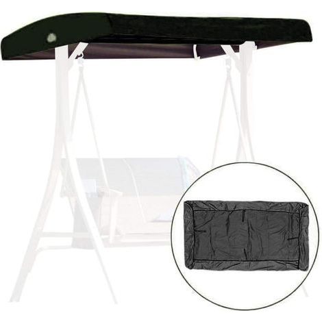 Ersatzdach für Schaukelstuhl, 3-Sitzer-Ersatzbezug, Gartenschaukeldach, wasserdichte Markisenabdeckung für Terrassen und Balkone (Größe: 191 x 120 x 23 cm, Farbe: Schwarz) (1/5)