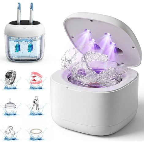 Nettoyeur Ultrasons Pour Prothèses Dentaires, 45kHz Haute Fréquence avec UV, 3 Modes Nettoyage 200ML Réservoir INOX 304, Ultrasonic Cleaner pour Gouttières de Nuit, Aligneurs, Bagues (1/5)