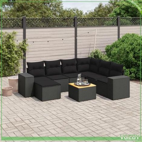 Salon de jardin - FAF7291712422591 - 8 pièces - Résine tressée noir - Table acacia (1/3)