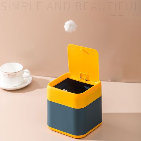 Poubelle de bureau rétro neuve, boîte de rangement mignonne pour déchets, corbeille à papier réversible pour voiture, jaune + bleu foncé (1/3)