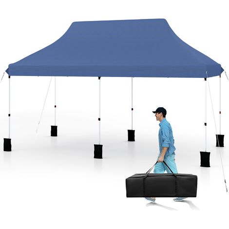 Tonnelle de Jardin Escamotable Pliable 300x600CM, Tente de Fête Imperméable Protection, 6 Sac de Sable (Bleu) (1/5)
