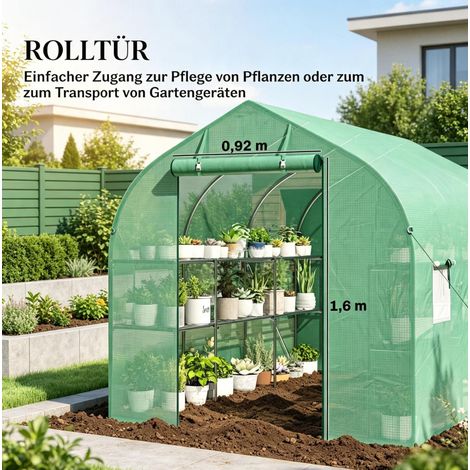 Serra tunnel da giardino 198x293x194 cm in acciaio zincato e PE verde, con ripiani – MEUBLIV (1/5)