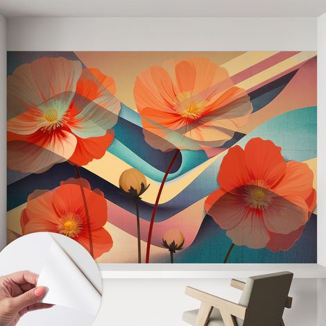 Selbstklebend Tapete modern Wohnzimmer - Wanddekoration - einfach anzubringen Blumen der Sinne 152x104 cm