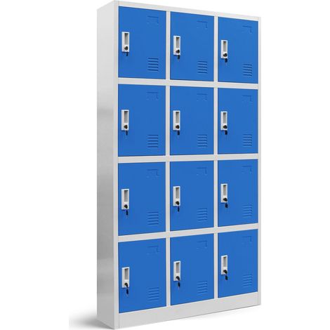 Armoire vestiaire consigne pour les vêtements, 12 casiers MARCIN, 900 x 1850 x 400 mm, gris bleu (1/2)