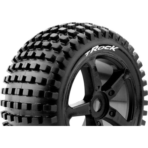 Louise RC - T-ROCK - 1-8 Truggy Tire Set - Mounted - Soft - Black Spoke Wheels - 0-Offset - Hex 17mm - L-T3251SB