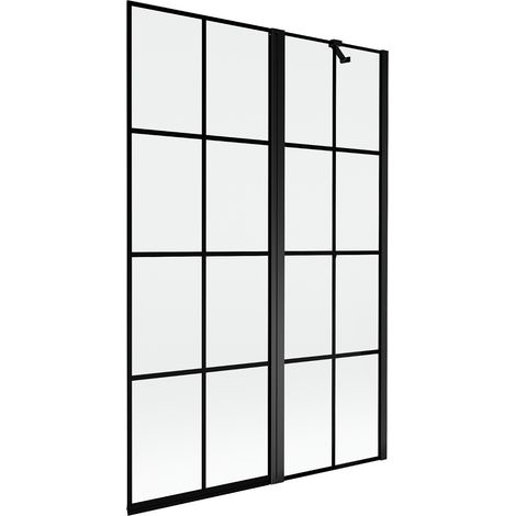 Mexen Mist paravento per doccia a 2 ante destro 120 x 150 cm, griglia nera, nero - 8A9-120-011-70-77-P (1/5)