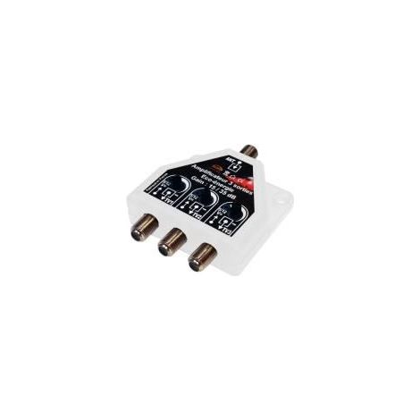 Répartiteur / Amplificateur 3 TV TNT UHF 470 / 790 MHz réglable - Gain : 35 dB - auto-alimenté
