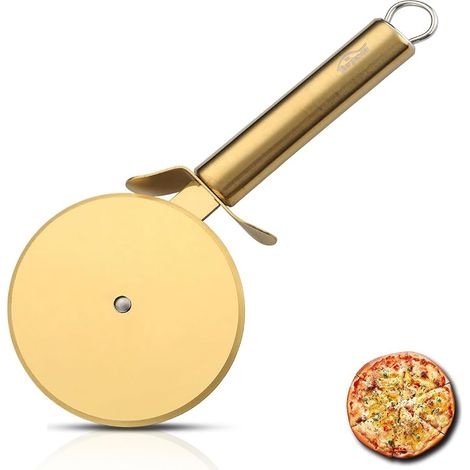 Pizzaschneider, goldfarbene Titanplatte, Pizzaschneider aus Edelstahl, superscharfer Pizzaschneider mit goldfarbener Titanbeschichtung, Gebäckschneider, leicht zu reinigen und zu verstauen (1/5)
