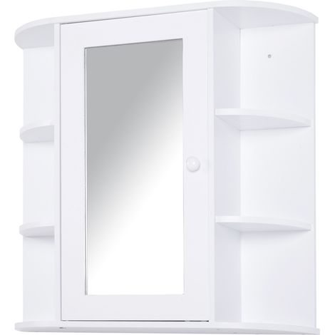 Wall Mounted Bathroom Cabinet Mirror Single Door Storage Organizer 2-tier Inner Shelves White (1/5)