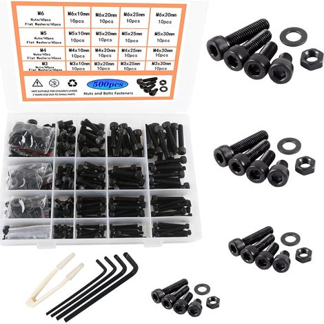 500pcs Vis Et Écrous, Acier Au Carbone, M3 À M6, Pour Bricolage Et Réparation (1/5)