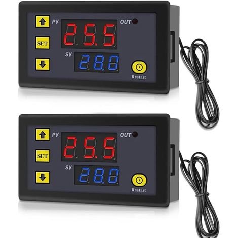 Lot de 2 régulateurs de température numériques W3230 20 A DC 12 V - Thermostat numérique - 50-120 °C - Avec sonde NTC 10 K. (1/5)
