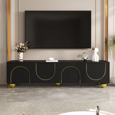 Mueble TV elegante con puertas doradas y baldas negro HAVRYA (1/5)