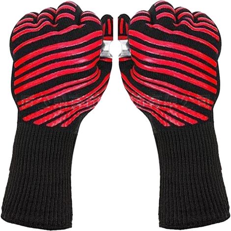 Gants de four à micro-ondes résistants à la chaleur, en silicone ignifugé haute température (bicolore noir et bleu), résistants à la chaleur et ignifuges. (1/5)