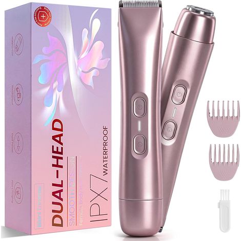 Shaver for Women, 2 in 1 Dual Head USB Rechargeable Facial Shaver Electric Shaver for Legs, Arms and Face, IPX7 Waterproof (Rose Gold) (1/5)