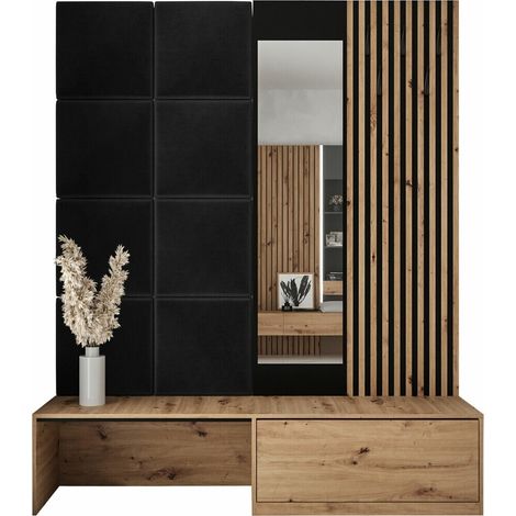Mobilier1 – Meuble d'entrée Hartford 322 – Chêne artisan – Dimensions 205x172x42cm – Tissu stratifié – À poser – Fabriqué en Union européenne