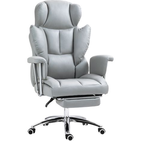 Silla de Oficina Ergonómica con Respaldo Reclinable 135°, Altura Regulable, Reposapiés, Espuma Gris Claro (1/5)