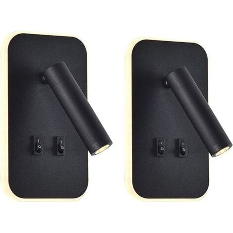 Lot de 2 Appliques LED de Lecture 12 W, Spot Orientable 3 W + 9 W 3000K Blanc Chaud, Liseuse Murale Chevet, Rectangle Noir (1/5)