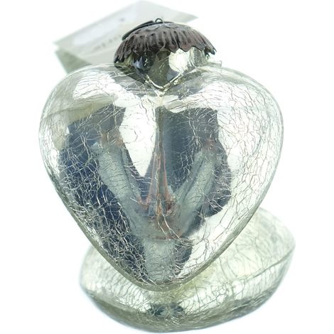 Weihnachtskugel Craquelé Optik in Herzform Silberfarben 7,5 cm - Glas (1/2)