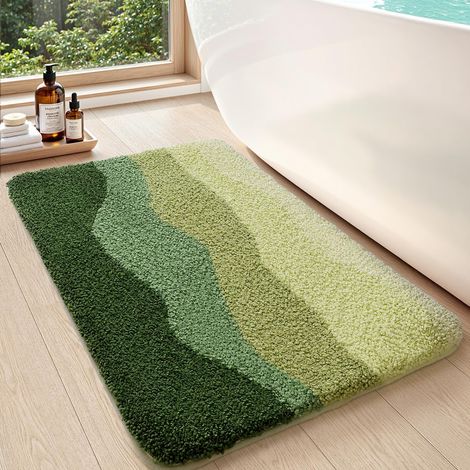 Tapis Salle de Bain 40 x 60 cm, Antidérapant et Absorbant, Lavable en Machine, Doux et Confortable pour Douche, Baignoire, Motif forêt Verte (1/5)