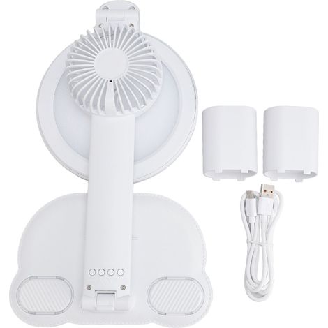 Ortviai Lampe de Bureau LED avec Ventilateur, Horloge Numérique et Recharge USB – 3 Températures de Couleur, Réglage Progressif, 3200 mAh (1/5)