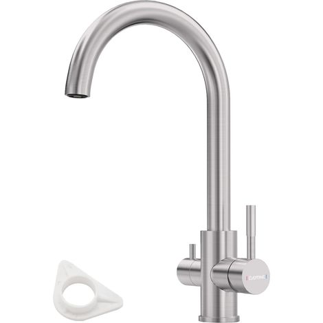 Robinet Cuisine, Mitigeur Cuisine avec Douchette Extractible Rotatif à 360°, avec 2 Modes de Pulvérisation Froid & Chaud Disponible, Acier Inoxydable (1/5)
