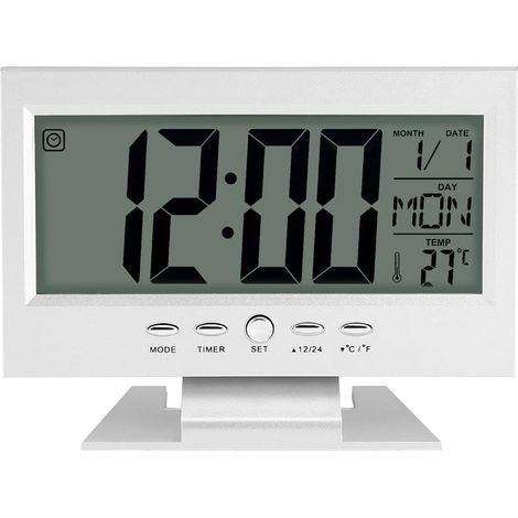 Horloge Numérique Calendrier Multifonction Réveil Bureau Digital LCD avec Veilleuse et Heure de Snooze / Date / Température(argenté)