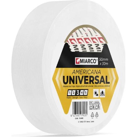 MIARCO cinta americana universal blanco 50x10 rollo 10 m , Cinta americana universal blanca 50 mm x 10 m Miarco Cinta americana universal eficaz para reparaciones de emergencia