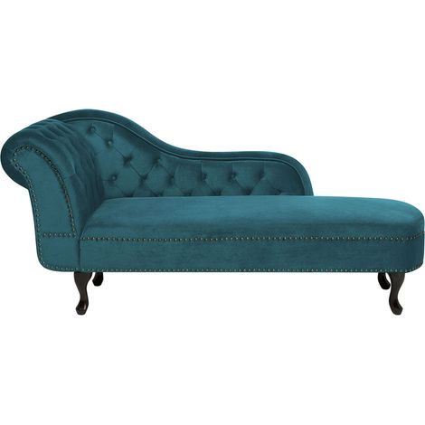 Chaise Longue Côté Gauche Méridienne en Velours Vert Glamour Elégant Salon Nimes
