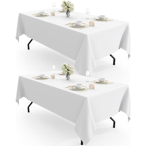 Tablecloth rectangular - set of two pieces, tablecloth in fabric white, washable and reusable, in polyester, suitable for restaurants, weddings, banquets and other occasions, charming 137 cm x 274 cm (1/5)