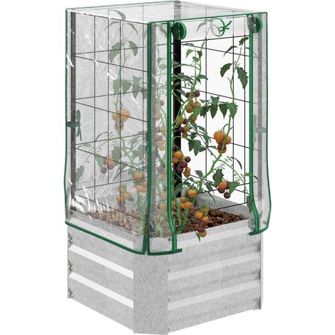 Ensemble bac de plantation 53x53x90cm avec housse plastique et treillis grimpant plantes grimpantes jardin balcon