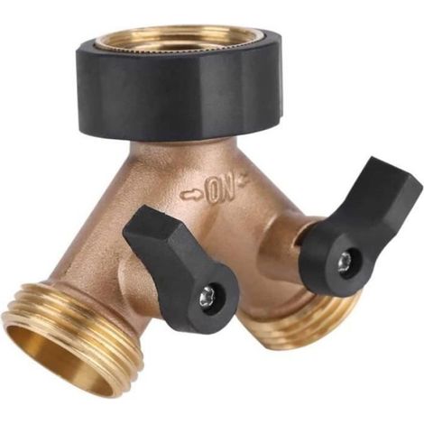 Raccord Double Robinet - Adaptateur Robinet Laiton 3/4 Pouces - Robinet Arrêt Jardin - 1 Pièce (1/4)