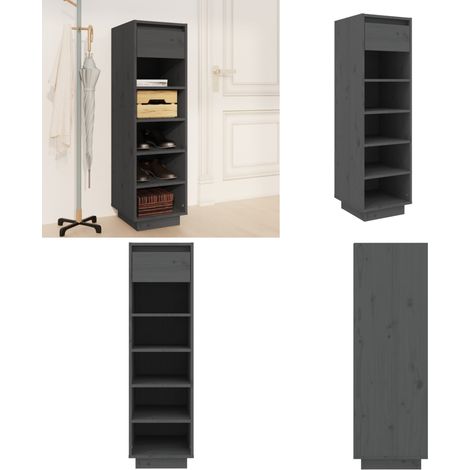 Mueble zapatero de madera maciza de pino gris 30x34x105 cm - Mueble de pino - Mueble de almacenamiento